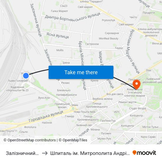 Залізничний Вокзал to Шпиталь ім. Митрополита Андрія Шептицького map