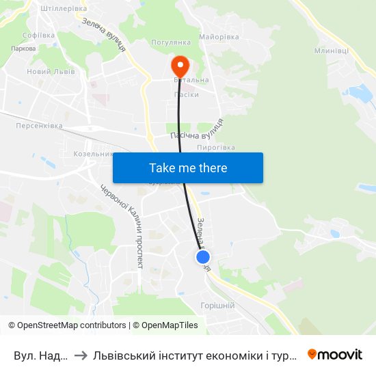 Вул. Надійна to Львівський інститут економіки і туризму (ЛІЕТ) map