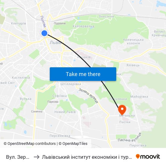 Вул. Зернова to Львівський інститут економіки і туризму (ЛІЕТ) map