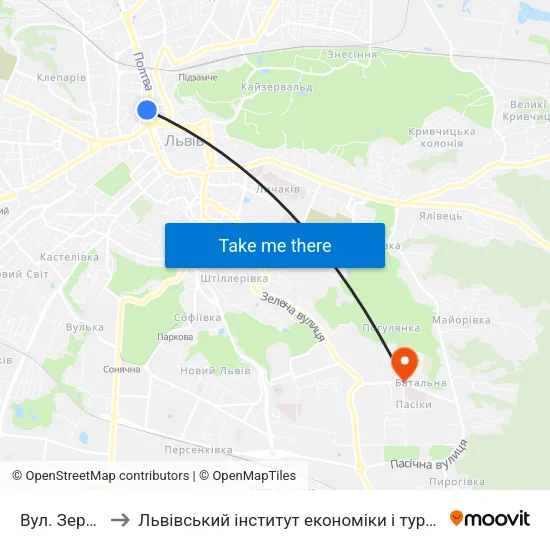 Вул. Зернова to Львівський інститут економіки і туризму (ЛІЕТ) map