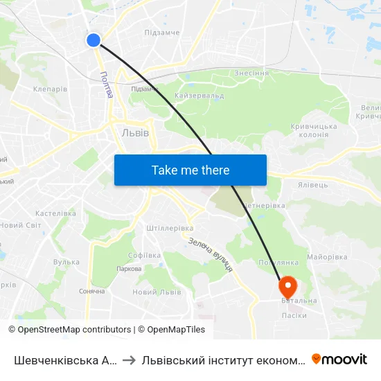 Шевченківська Адміністрація to Львівський інститут економіки і туризму (ЛІЕТ) map
