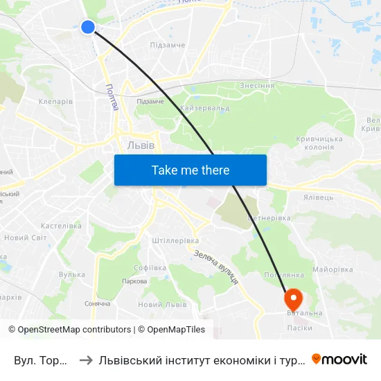Вул. Торф'Яна to Львівський інститут економіки і туризму (ЛІЕТ) map