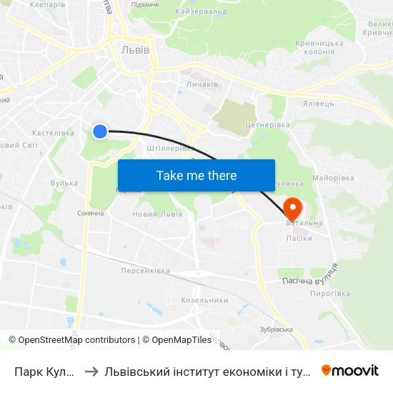Парк Культури to Львівський інститут економіки і туризму (ЛІЕТ) map