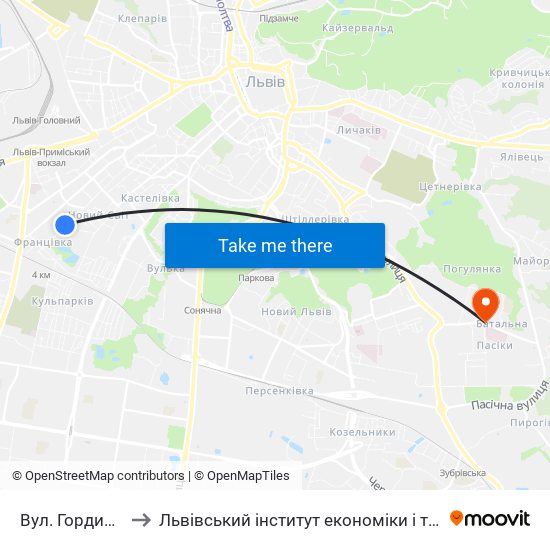 Вул. Гординських to Львівський інститут економіки і туризму (ЛІЕТ) map