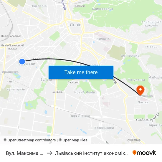 Вул. Максима Залізняка to Львівський інститут економіки і туризму (ЛІЕТ) map