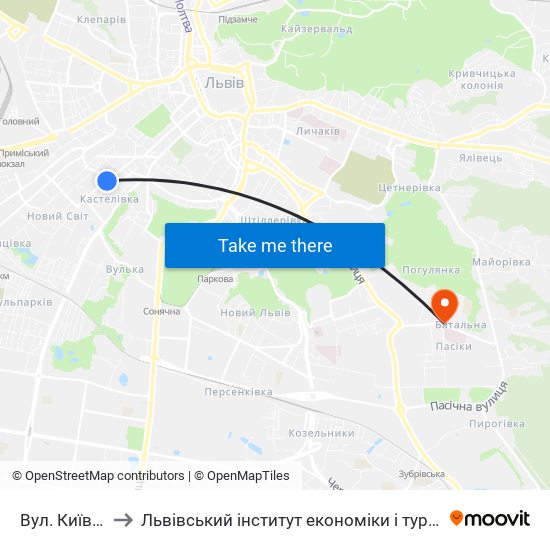 Вул. Київська to Львівський інститут економіки і туризму (ЛІЕТ) map