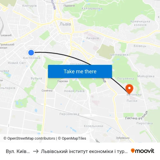 Вул. Київська to Львівський інститут економіки і туризму (ЛІЕТ) map