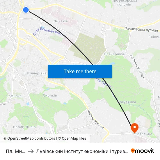 Пл. Митна to Львівський інститут економіки і туризму (ЛІЕТ) map