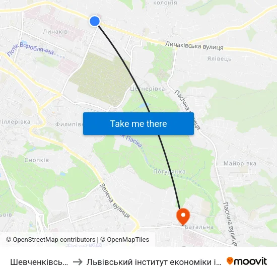 Шевченківський Гай to Львівський інститут економіки і туризму (ЛІЕТ) map
