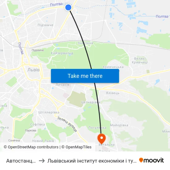 Автостанція №2 to Львівський інститут економіки і туризму (ЛІЕТ) map