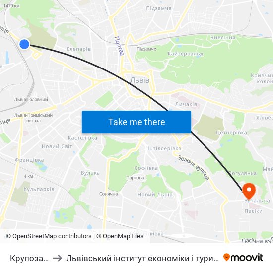 Крупозавод to Львівський інститут економіки і туризму (ЛІЕТ) map