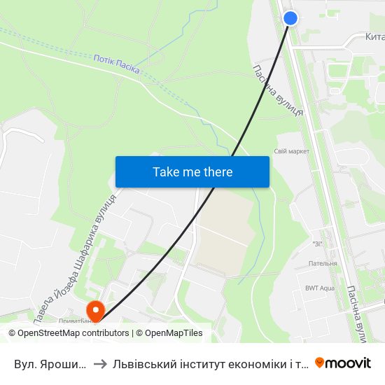 Вул. Ярошинської to Львівський інститут економіки і туризму (ЛІЕТ) map