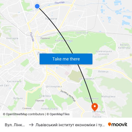 Вул. Лінкольна to Львівський інститут економіки і туризму (ЛІЕТ) map