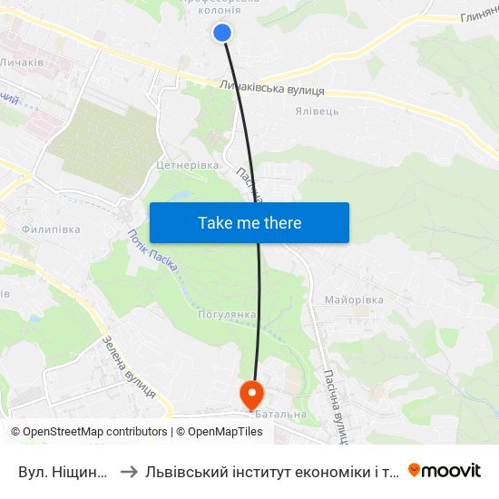 Вул. Ніщинського to Львівський інститут економіки і туризму (ЛІЕТ) map