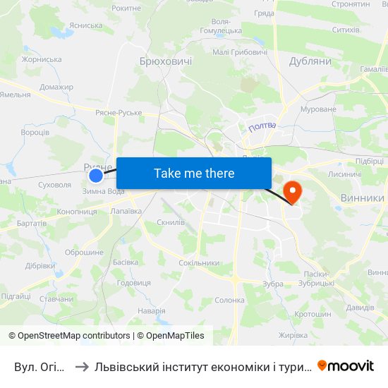 Вул. Огієнка to Львівський інститут економіки і туризму (ЛІЕТ) map