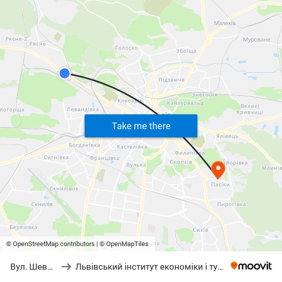 Вул. Шевченка to Львівський інститут економіки і туризму (ЛІЕТ) map