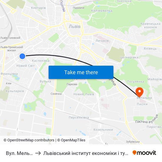 Вул. Мельника to Львівський інститут економіки і туризму (ЛІЕТ) map