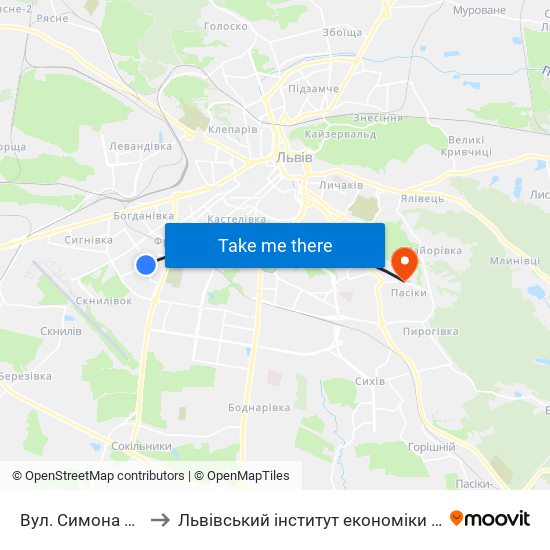 Вул. Симона Петлюри to Львівський інститут економіки і туризму (ЛІЕТ) map