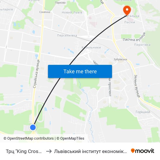 Трц "King Cross Leopolis" to Львівський інститут економіки і туризму (ЛІЕТ) map