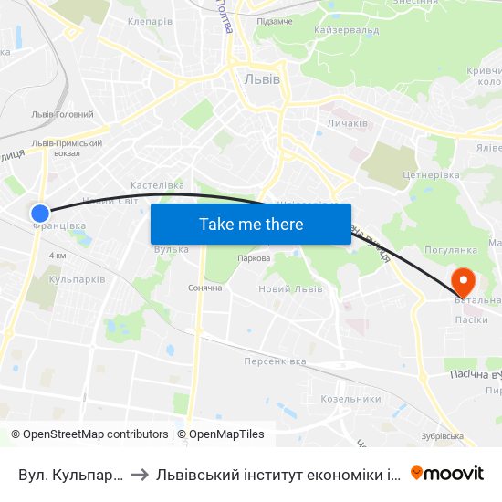 Вул. Кульпарківська to Львівський інститут економіки і туризму (ЛІЕТ) map