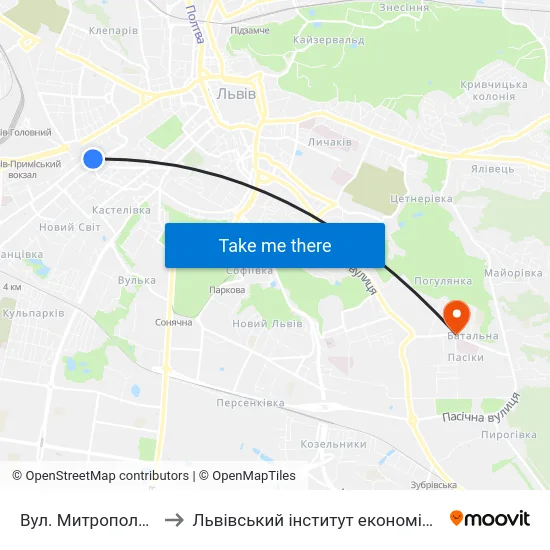 Вул. Митрополита Андрея to Львівський інститут економіки і туризму (ЛІЕТ) map