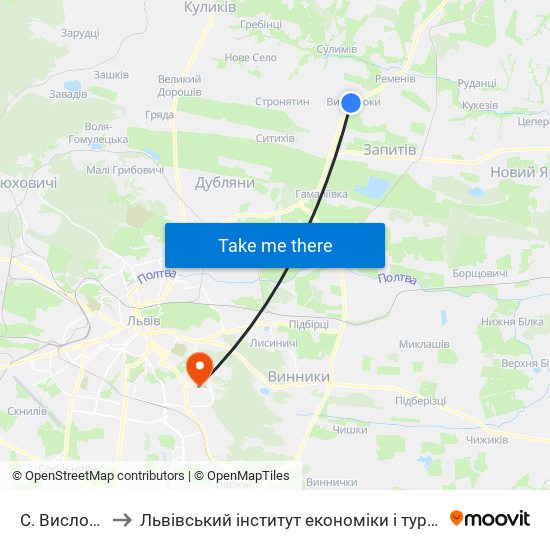 С. Вислобоки to Львівський інститут економіки і туризму (ЛІЕТ) map