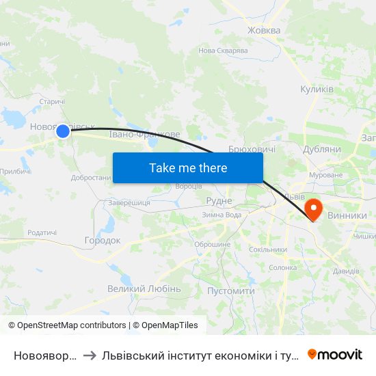 Новояворівськ to Львівський інститут економіки і туризму (ЛІЕТ) map