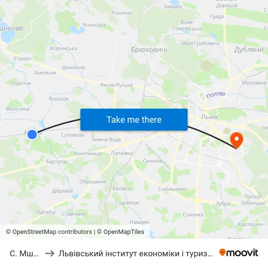 С. Мшана to Львівський інститут економіки і туризму (ЛІЕТ) map