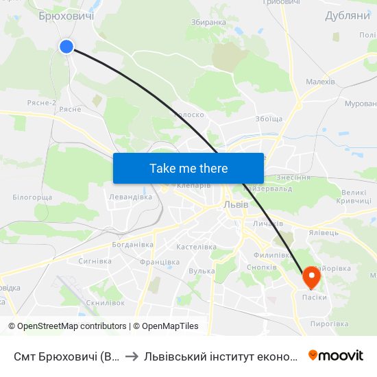 Смт Брюховичі (Вул. Смолиста) to Львівський інститут економіки і туризму (ЛІЕТ) map