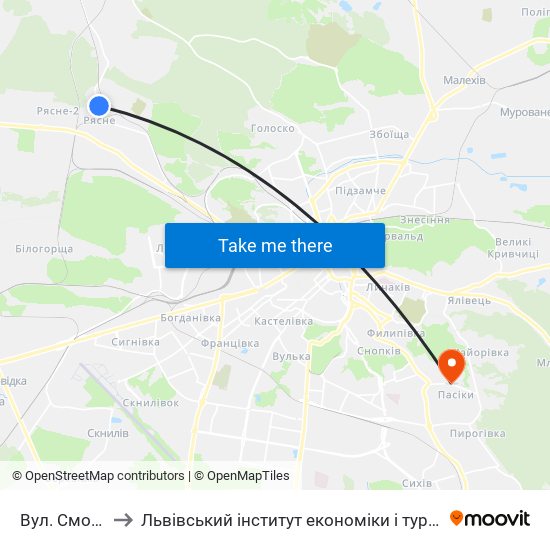 Вул. Смолича to Львівський інститут економіки і туризму (ЛІЕТ) map