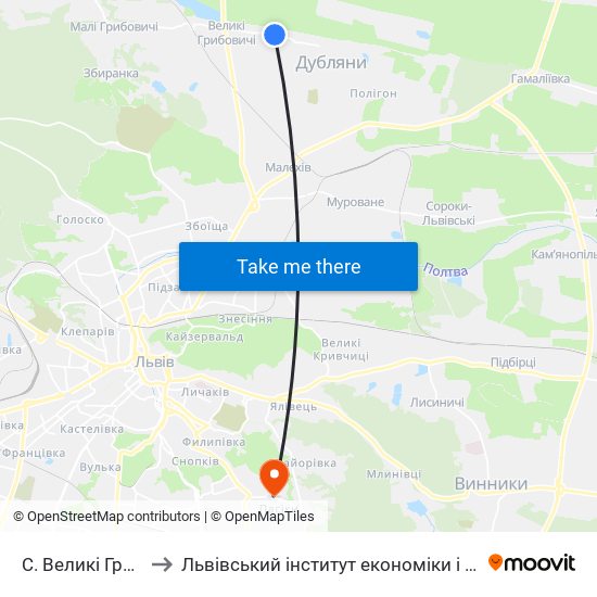 С. Великі Грибовичі to Львівський інститут економіки і туризму (ЛІЕТ) map