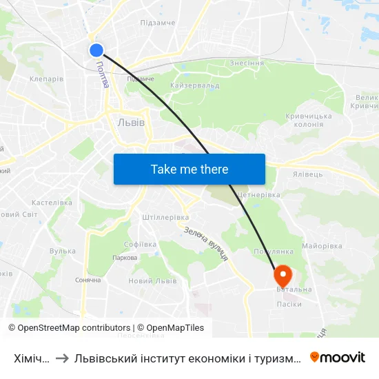 Хімічна to Львівський інститут економіки і туризму (ЛІЕТ) map