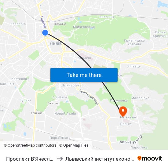 Проспект В’Ячеслава Чорновола to Львівський інститут економіки і туризму (ЛІЕТ) map