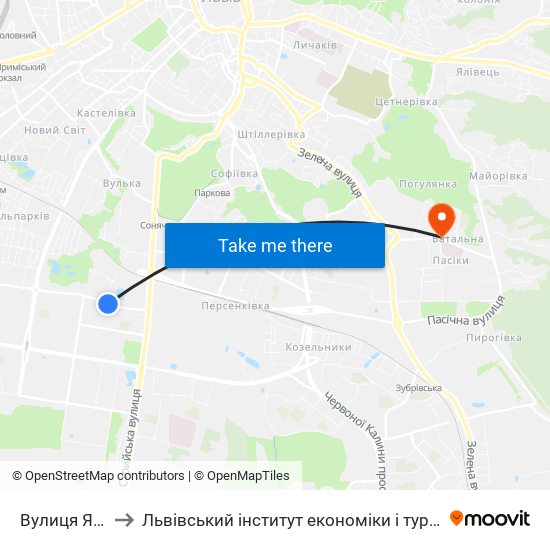 Вулиця Янева to Львівський інститут економіки і туризму (ЛІЕТ) map