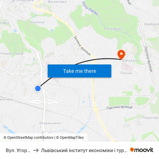 Вул. Угорська to Львівський інститут економіки і туризму (ЛІЕТ) map