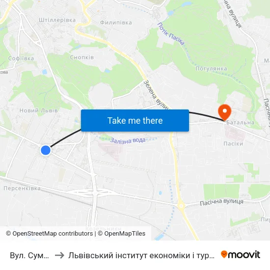 Вул. Сумська to Львівський інститут економіки і туризму (ЛІЕТ) map