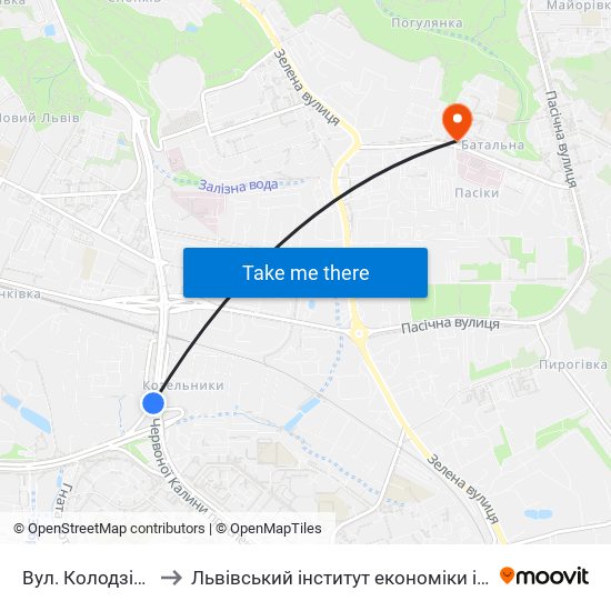 Вул. Колодзінського to Львівський інститут економіки і туризму (ЛІЕТ) map