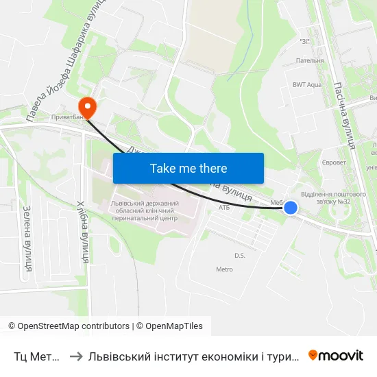 Тц Метро-2 to Львівський інститут економіки і туризму (ЛІЕТ) map