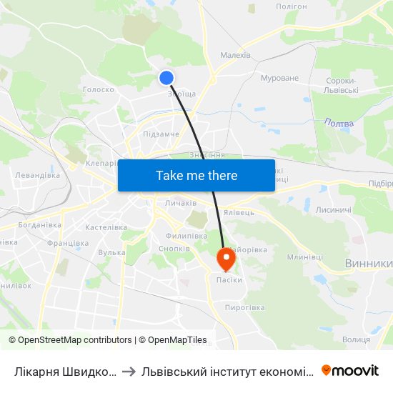 Лікарня Швидкої Допомоги to Львівський інститут економіки і туризму (ЛІЕТ) map