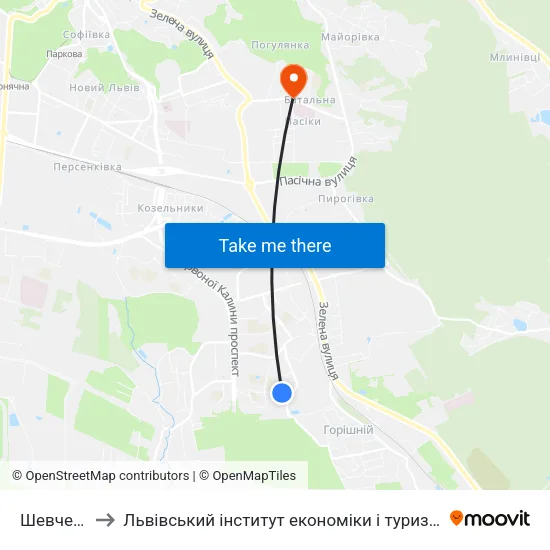 Шевченка to Львівський інститут економіки і туризму (ЛІЕТ) map