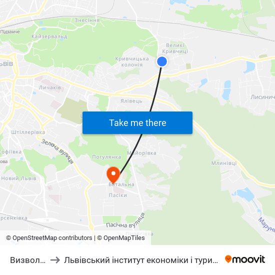 Визвольна to Львівський інститут економіки і туризму (ЛІЕТ) map
