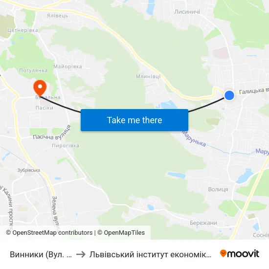 Винники (Вул. Івасюка) to Львівський інститут економіки і туризму (ЛІЕТ) map