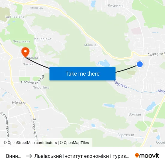 Винники to Львівський інститут економіки і туризму (ЛІЕТ) map