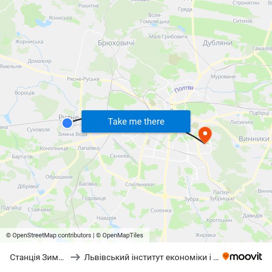 Станція Зимна Вода to Львівський інститут економіки і туризму (ЛІЕТ) map