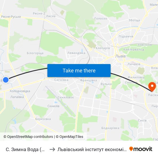 С. Зимна Вода (Вул. Західна) to Львівський інститут економіки і туризму (ЛІЕТ) map