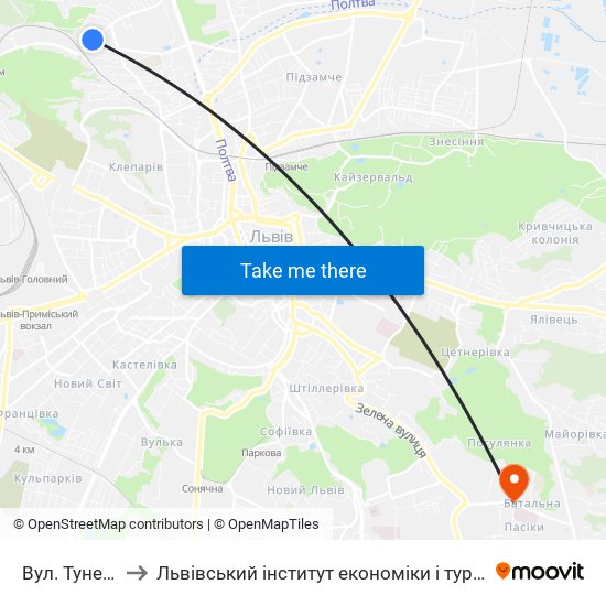 Вул. Тунельна to Львівський інститут економіки і туризму (ЛІЕТ) map