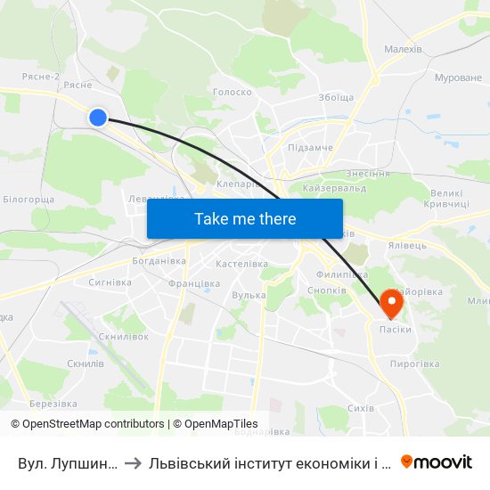 Вул. Лупшинського to Львівський інститут економіки і туризму (ЛІЕТ) map