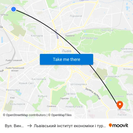 Вул. Винниця to Львівський інститут економіки і туризму (ЛІЕТ) map