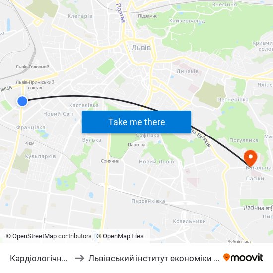 Кардіологічний Центр to Львівський інститут економіки і туризму (ЛІЕТ) map