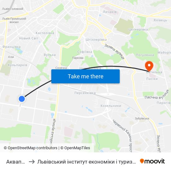 Аквапарк to Львівський інститут економіки і туризму (ЛІЕТ) map